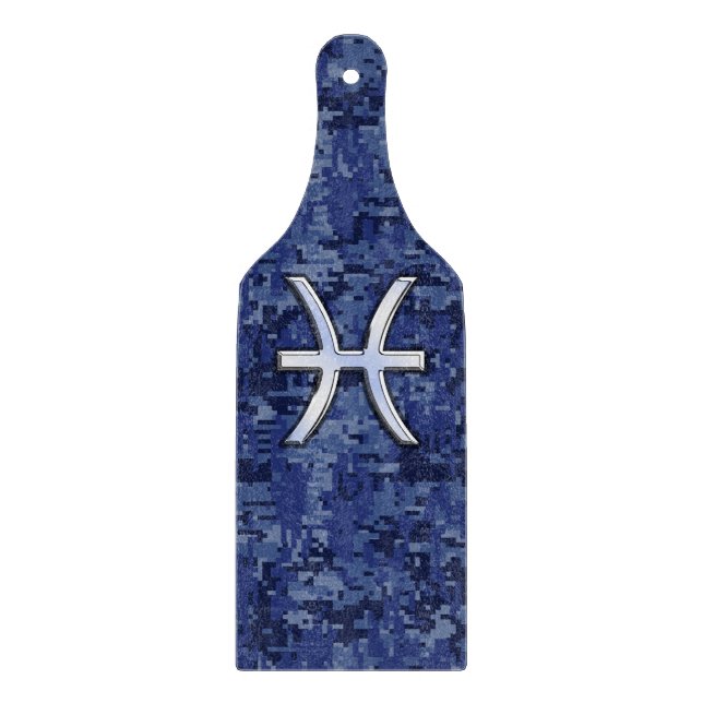 Pisces Zodiac Sign auf Navy Blue Digital Camouflag Schneidebrett (Vorderseite)