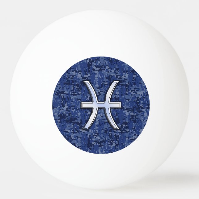 Pisces Zodiac Sign auf Navy Blue Digital Camouflag Tischtennisball (Vorderseite)