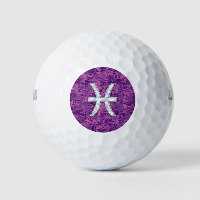 Pisces Zodiac Sign auf Pink Digital Camouflage Golfball (Vorderseite)