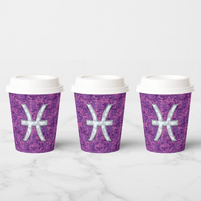 Pisces Zodiac Sign auf Pink Digital Camouflage Pappbecher (Multi)