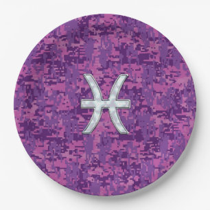 Pisces Zodiac Sign auf Pink Digital Camouflage Pappteller