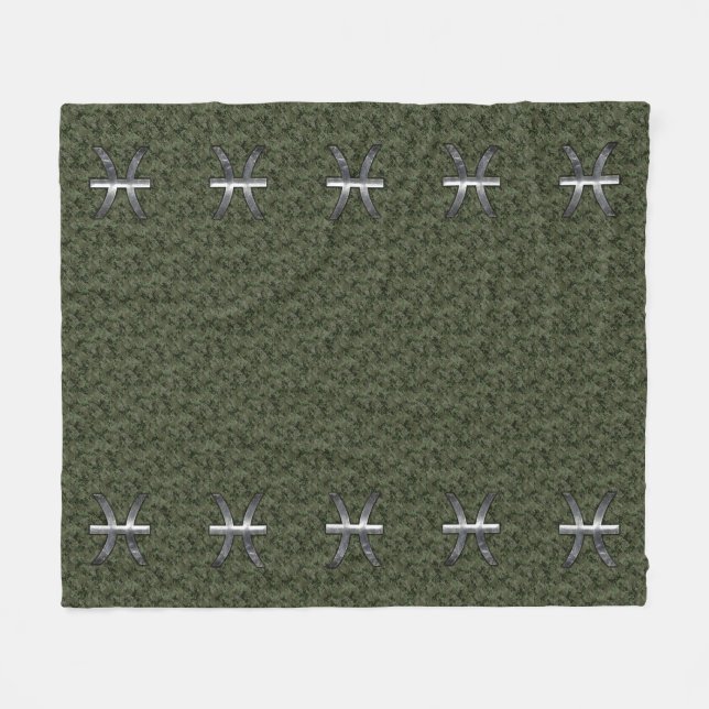 Pisces Zodiac Sign auf Woodland Digital Camouflage Fleecedecke (Vorderseite (Horizontal))