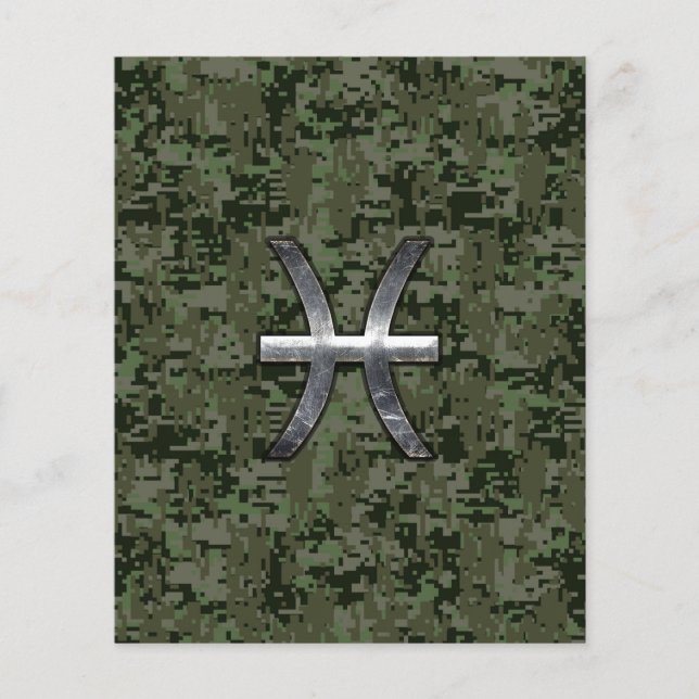 Pisces Zodiac Sign auf Woodland Digital Camouflage Flyer (Vorne)