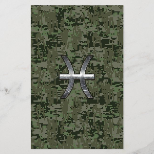 Pisces Zodiac Sign auf Woodland Digital Camouflage Flyer (Vorne)