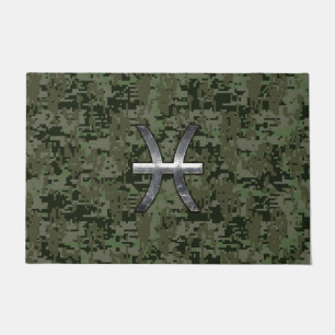 Pisces Zodiac Sign auf Woodland Digital Camouflage Fußmatte