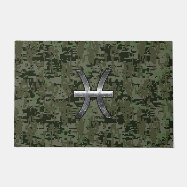 Pisces Zodiac Sign auf Woodland Digital Camouflage Fußmatte (Vorderseite)