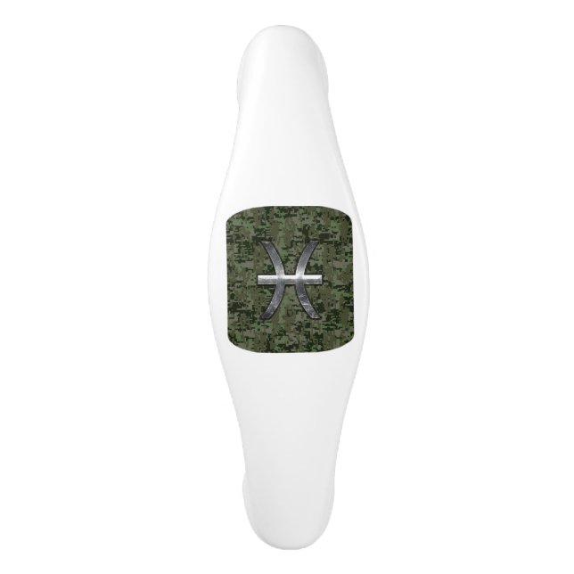 Pisces Zodiac Sign auf Woodland Digital Camouflage Keramik Schrankknauf (Vorderseite)