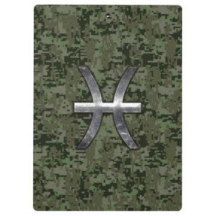 Pisces Zodiac Sign auf Woodland Digital Camouflage Klemmbrett