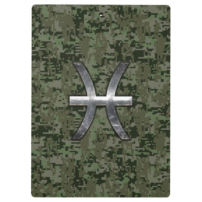 Pisces Zodiac Sign auf Woodland Digital Camouflage Klemmbrett (Rückseite)
