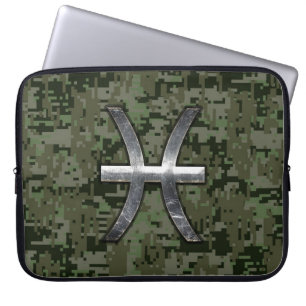 Pisces Zodiac Sign auf Woodland Digital Camouflage Laptopschutzhülle