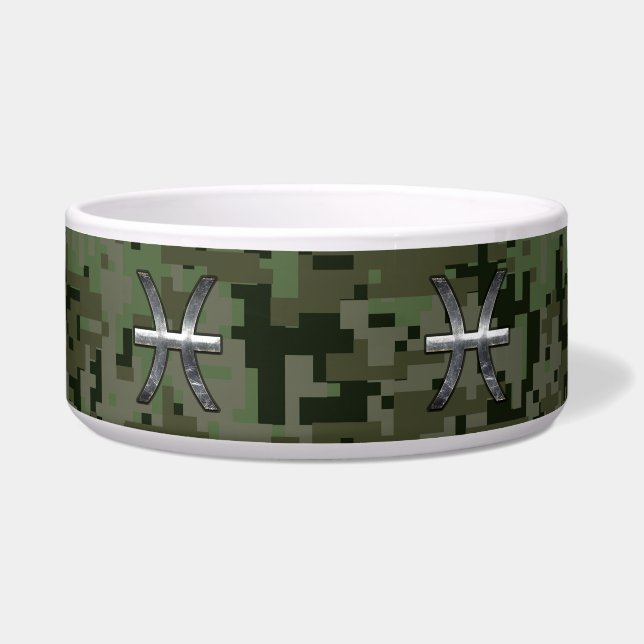 Pisces Zodiac Sign auf Woodland Digital Camouflage Napf (Vorderseite)