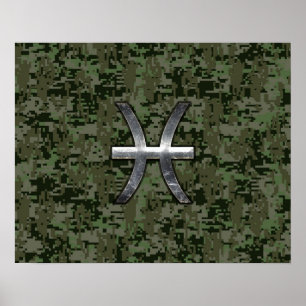 Pisces Zodiac Sign auf Woodland Digital Camouflage Poster