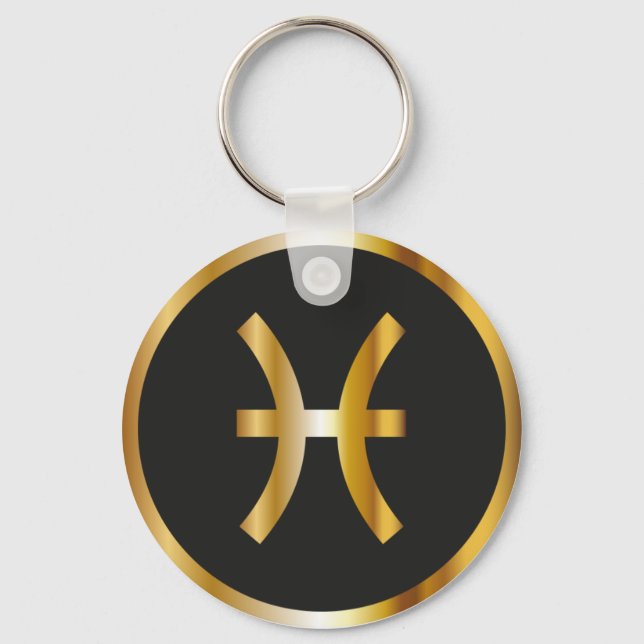 Pisces Zodiac Sign, Black & Gold Schlüsselanhänger (Vorderseite)