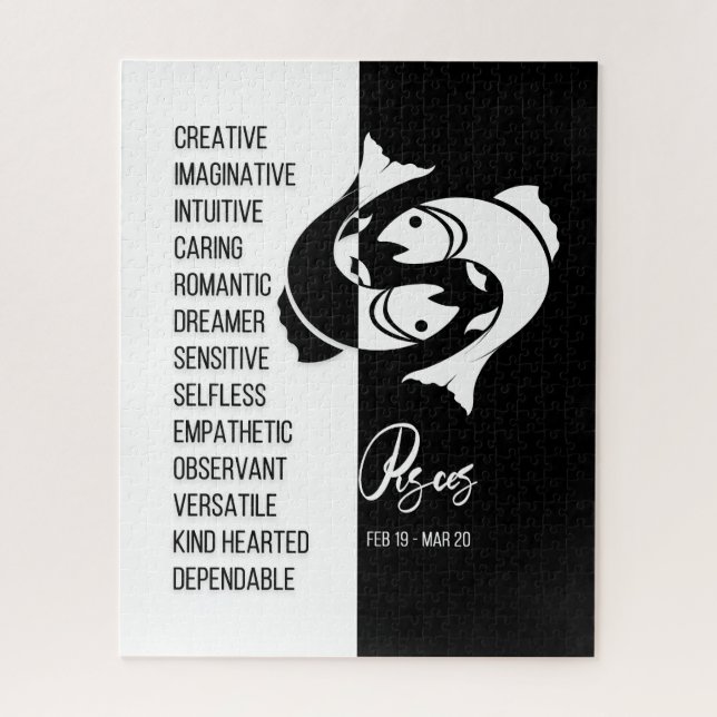 Pisces Zodiac Sign, Black & White Jigsaw Puzzle (Vertikal)