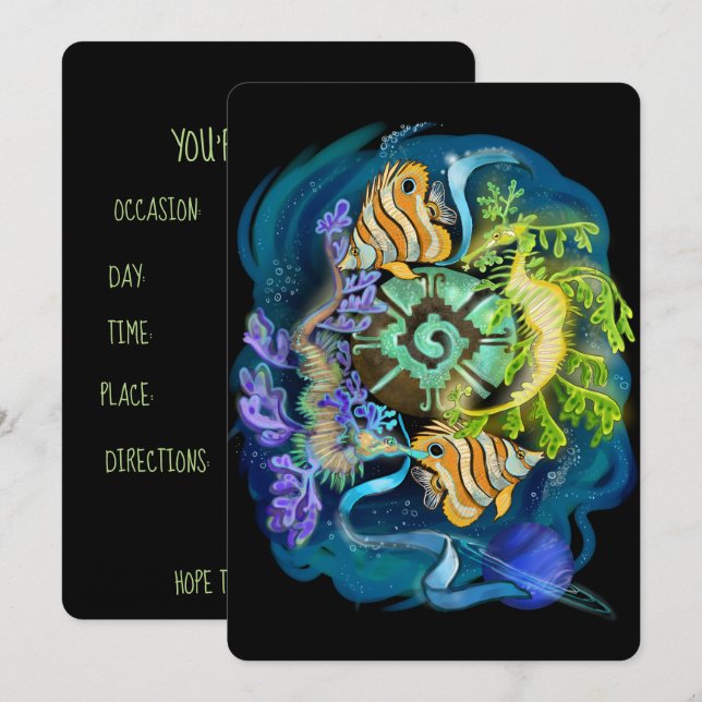Pisces Zodiac Sign Einladung (Vorne/Hinten)
