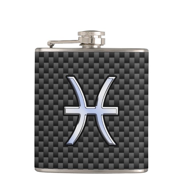Pisces Zodiac Sign im Carbon Fiber Style Flachmann (Vorderseite)