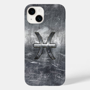 Pisces Zodiac Sign in Grunge Silver Steel Style Case-Mate iPhone Hülle