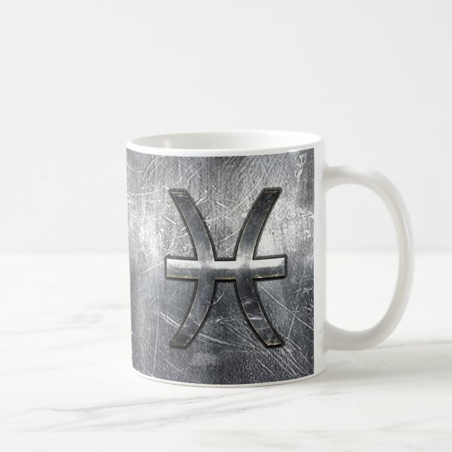 Pisces Zodiac Sign in Grunge-Stahl-Dekoration Kaffeetasse (Rechts)