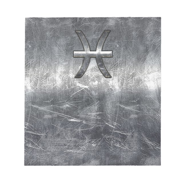 Pisces Zodiac Sign in Grunge-Stahl-Dekoration Notizblock (Vorderseite)