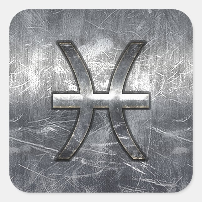 Pisces Zodiac Sign in Grunge-Stahl-Dekoration Quadratischer Aufkleber (Vorderseite)
