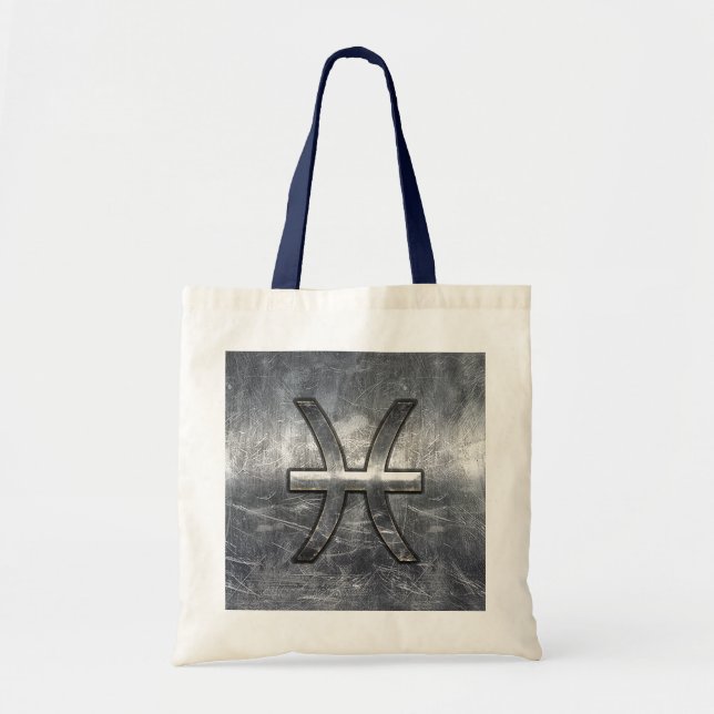 Pisces Zodiac Sign in Grunge-Stahl-Dekoration Tragetasche (Vorne)