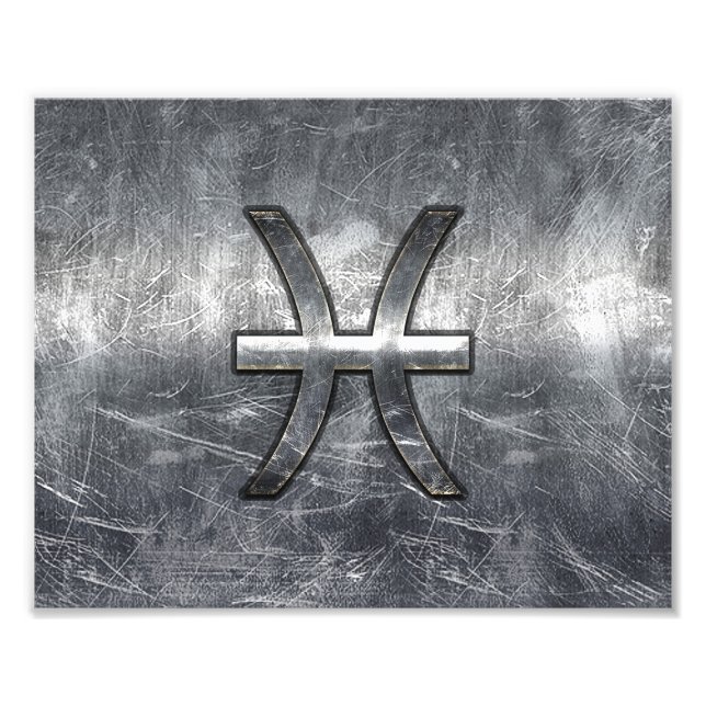 Pisces Zodiac Sign in Grunge-Stahlindustrie Druck (Vorne)