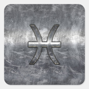 Pisces Zodiac Sign in Grunge-Stahlindustrie Druck Quadratischer Aufkleber