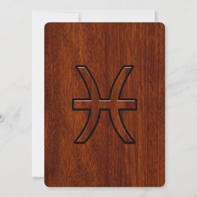 Pisces Zodiac Sign in Mahagoniholz Stil (Vorderseite)