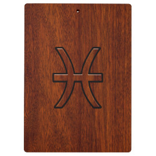 Pisces Zodiac Sign in Mahagoniholz Stil Klemmbrett