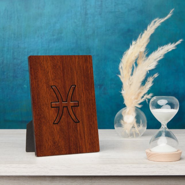 Pisces Zodiac Sign in Mahogany Wood Style Fotoplatte (Seite)