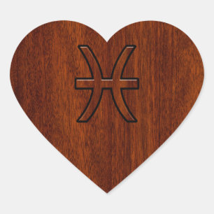 Pisces Zodiac Sign in Mahogany Wood Style Herz-Aufkleber