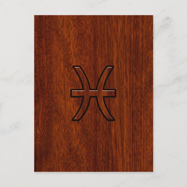 Pisces Zodiac Sign in Mahogany Wood Style Postkarte (Vorderseite)