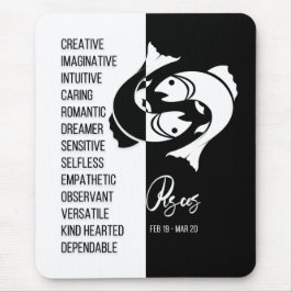 Pisces Zodiac Sign Mousepad, Black & White Mousepad