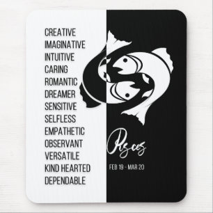 Pisces Zodiac Sign Mousepad, Black & White Mousepad