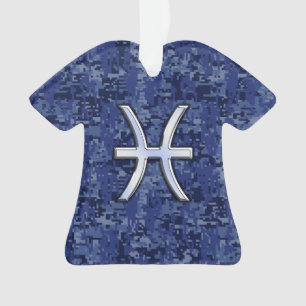 Pisces Zodiac Sign on Navy Blue Digital Camouflage