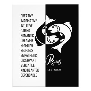 Pisces Zodiac Sign Print, Black & White Fotodruck