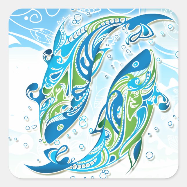 Pisces Zodiac Sign Quadratischer Aufkleber (Vorderseite)