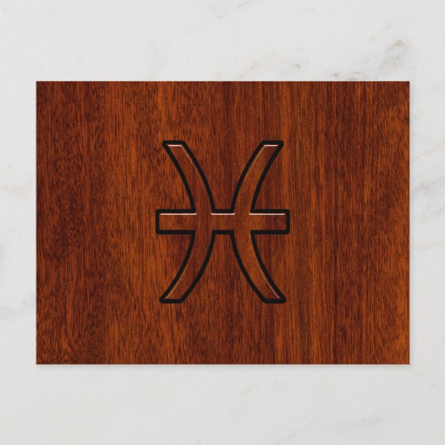 Pisces Zodiac Sign Rich Mahogani Holzkornstil Postkarte (Vorderseite)