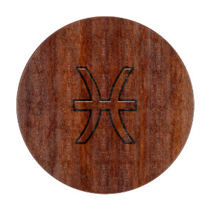 Pisces Zodiac Sign Rich Mahogani Holzkornstil Schneidebrett