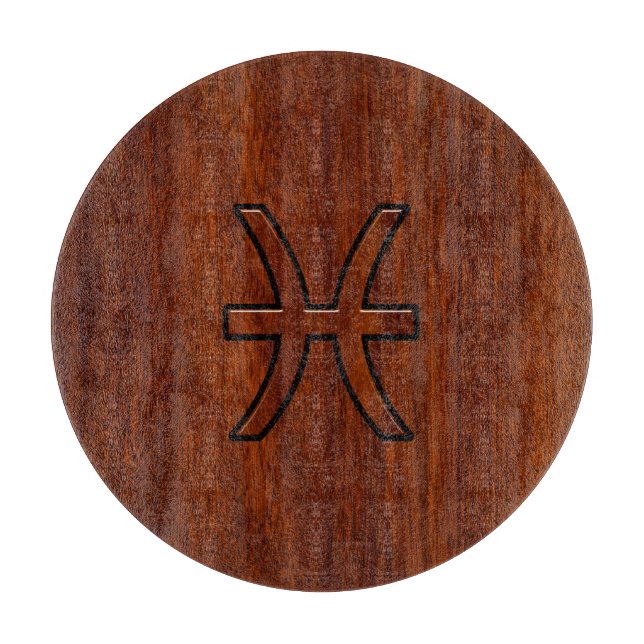 Pisces Zodiac Sign Rich Mahogani Holzkornstil Schneidebrett (Vorderseite)
