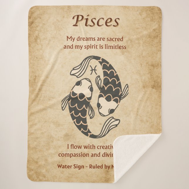 Pisces Zodiac Sign with Affirmations Sherpadecke (Vorderseite)