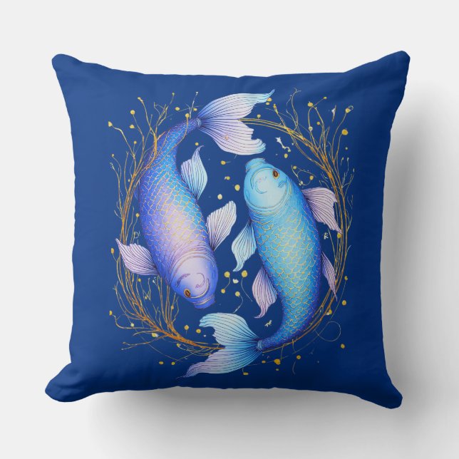 Pisces Zodiac Sign, zwei graceful Koi Fisch Kissen (Vorderseite)