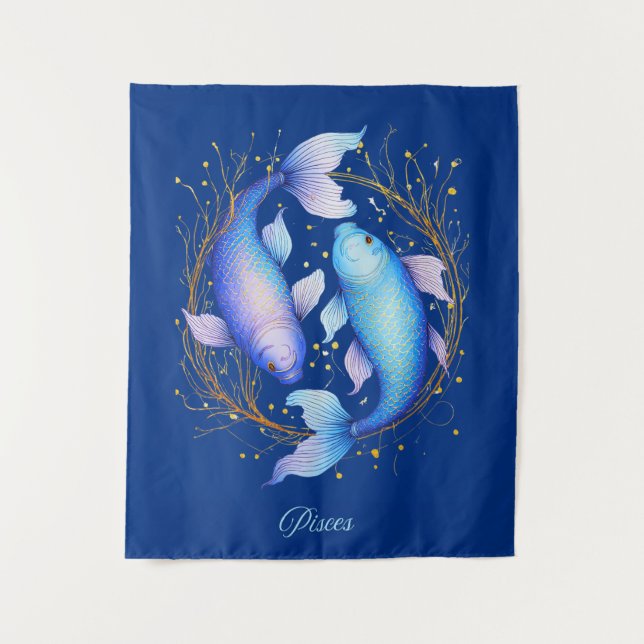 Pisces Zodiac Sign, zwei graceful Koi Fisch Wandteppich (Vorderseite)