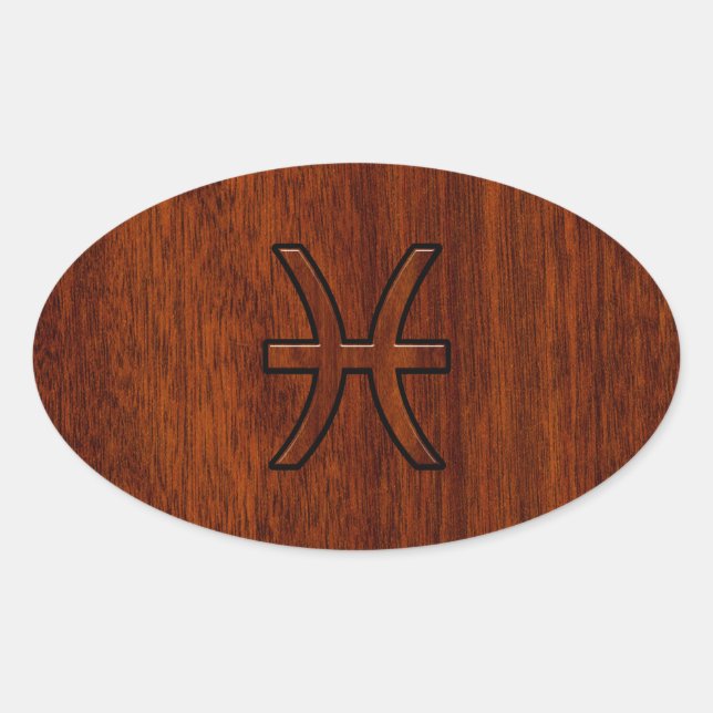 Pisces Zodiac Signierung im Mahagoni-Holzstil Ovaler Aufkleber (Vorderseite)