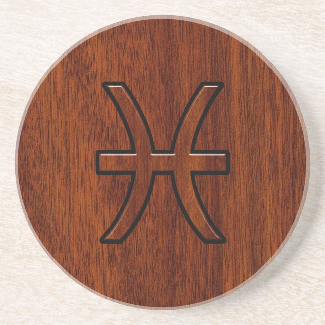 Pisces Zodiac Signierung im Mahagoni-Holzstil Sandstein Untersetzer (Vorne)
