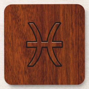 Pisces Zodiac Signierung im Mahagoni-Holzstil Untersetzer