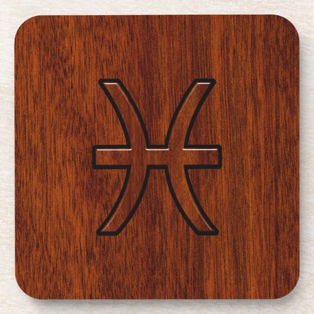 Pisces Zodiac Signierung im Mahagoni-Holzstil Untersetzer (Vorderseite)