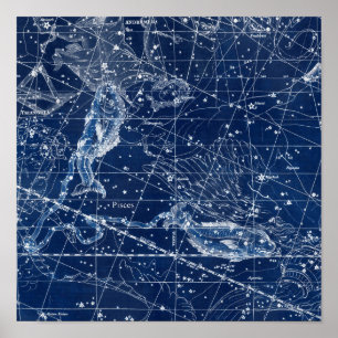 Pisces Zodiac Signierung Vintage Illustration Poster