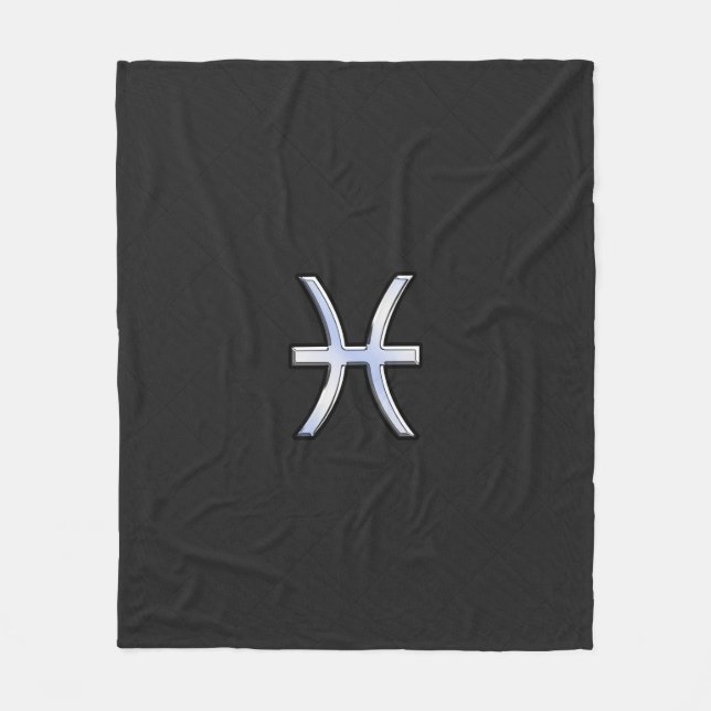 Pisces Zodiac Silver Symbol Black Snake Skin Stil Fleecedecke (Vorderseite)
