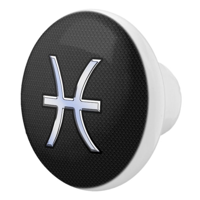 Pisces Zodiac Silver Symbol Black Snake Skin Stil Keramikknauf (Rechts)